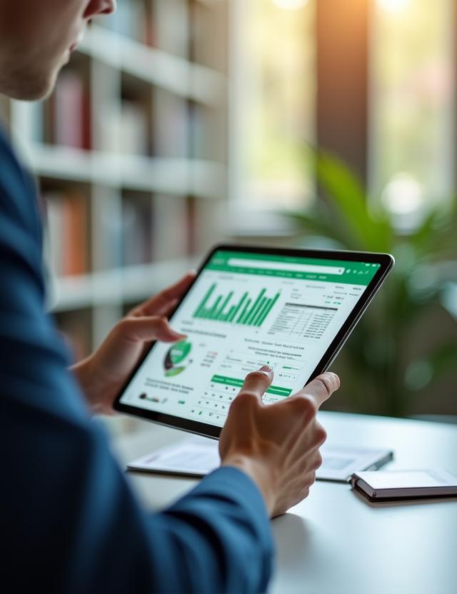 Lawyer reviewing documents on a tablet