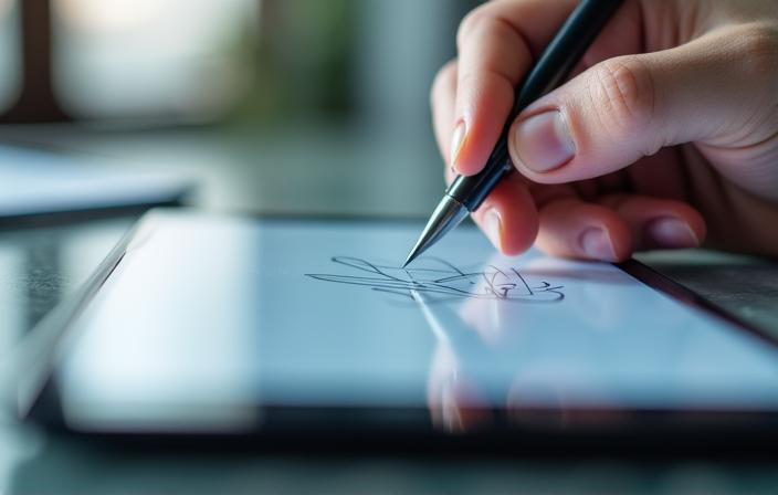 A digital signature being applied to a contract via tablet