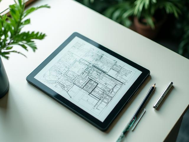 Architect reviewing complex floor plans